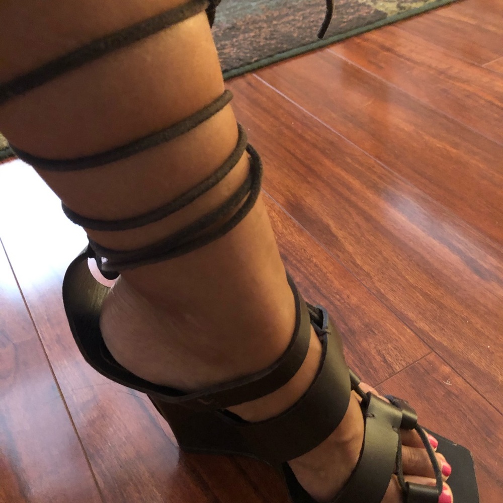 MaxMara/SportMax brwn leather wedge caged lace up - Picture 10 of 12